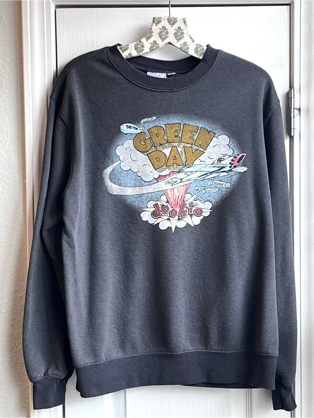 GREEN DAY Dookie Graphic Print Gray Crew Neck Pullover Sweatshirt Large Unisex